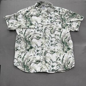 Columbia Shirt Mens 2XL White Green Floral Button Front Short Sleeve Stretch